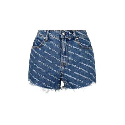 Alexander Wang Bite Logo Cotton Denim Shorts In Multicolor