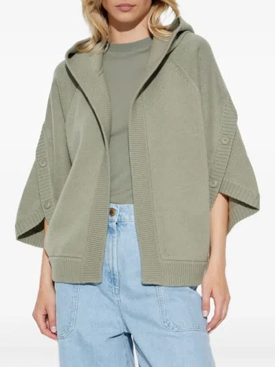 Max Mara Wool Blend Cardigan With Buttoned Hood In Green