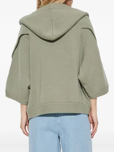 Max Mara Wool Blend Cardigan With Buttoned Hood In Green