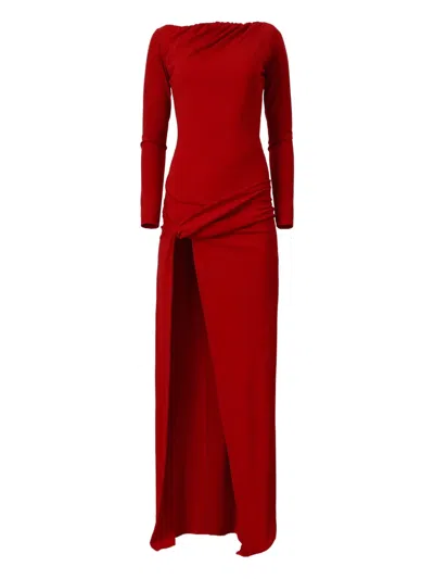 Moos Studio Ruched One-shoulder Gown In Red