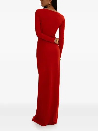 Moos Studio Ruched One-shoulder Gown In Red