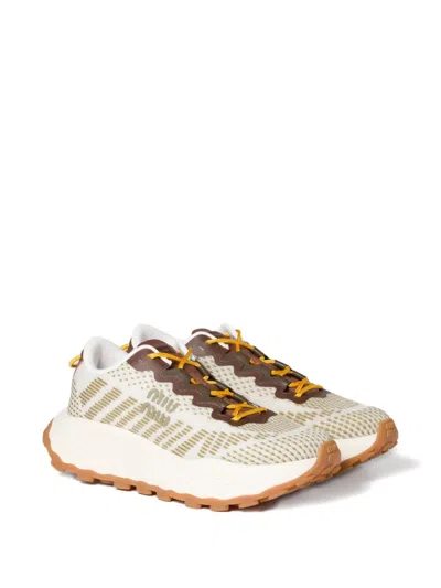 Miu Miu Technical Fabric Sneakers In Neutral