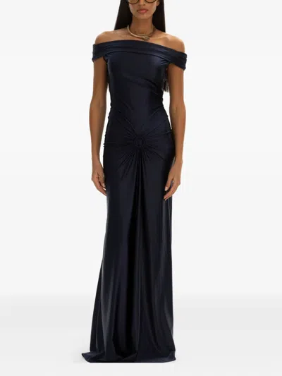 Moos Studio Off-shoulder Draped Gown In Blue