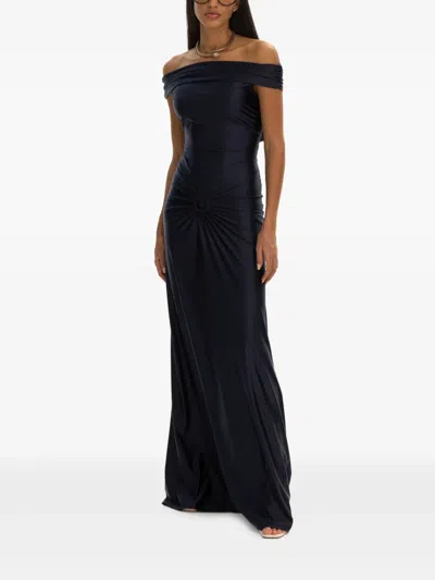 Moos Studio Off-shoulder Draped Gown In Blue