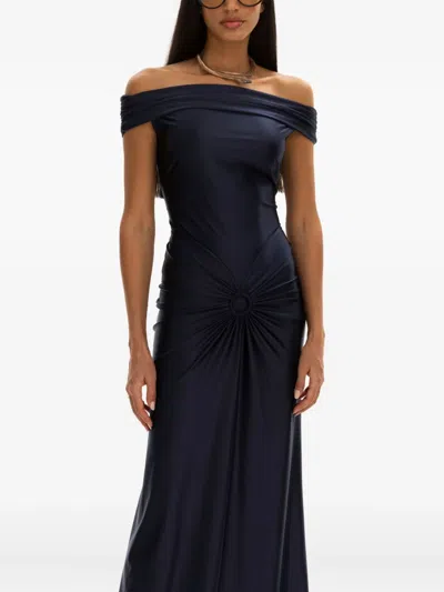 Moos Studio Off-shoulder Draped Gown In Blue