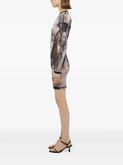 Helmut Lang Scribble Twisted Dress In Brown