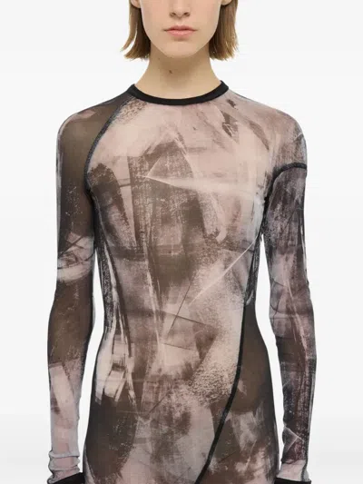 Helmut Lang Scribble Twisted Dress In Brown