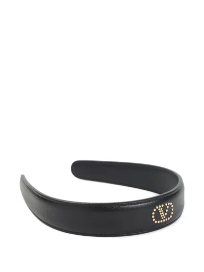 Valentino Garavani Leather Hair Band Mini-studs In Black
