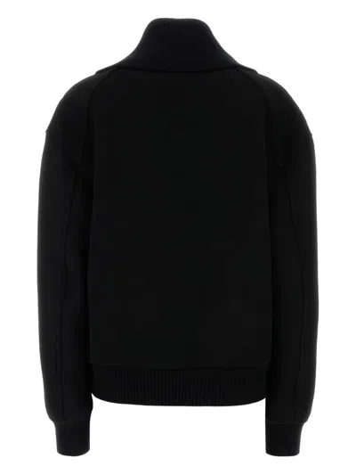 Jil Sander Wool Blend Bomber Jacket With High Collar In Black