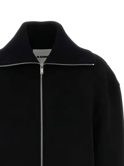 Jil Sander Wool Blend Bomber Jacket With High Collar In Black