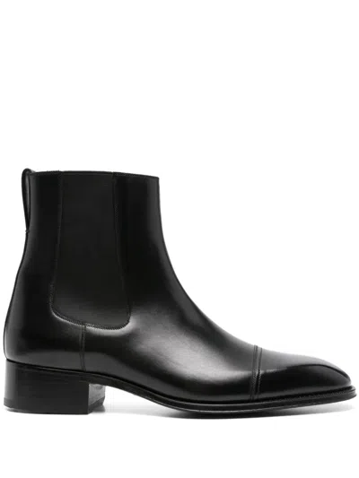 Tom Ford Edgar Polished Leather Chelsea Boots In Black