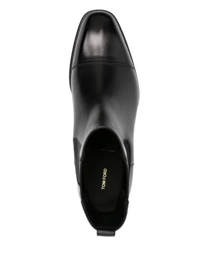 Tom Ford Edgar Polished Leather Chelsea Boots In Black