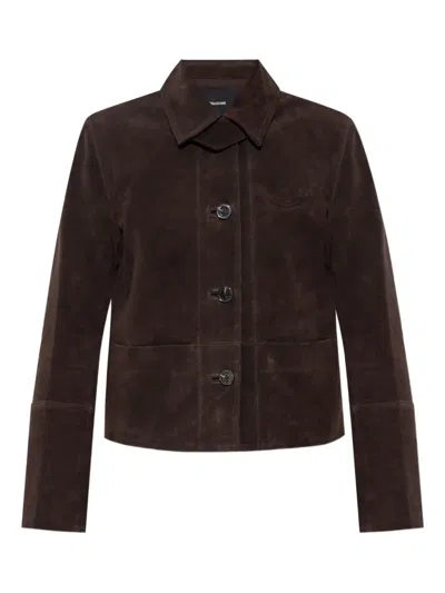 Zadig & Voltaire Womens Dark Chocolate Lessa Suede Jacket In Brown