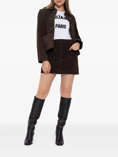 Zadig & Voltaire Womens Dark Chocolate Lessa Suede Jacket In Brown