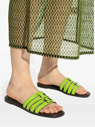Tory Burch Strappy Flat Sole Open Toe Slippers In Green