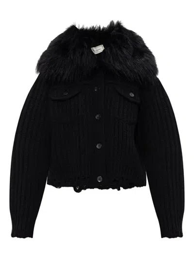 Blumarine Faux-fur-trim Button-up Jacket In Black