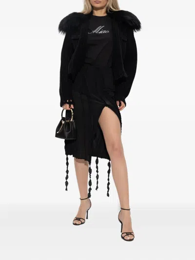 Blumarine Faux-fur-trim Button-up Jacket In Black