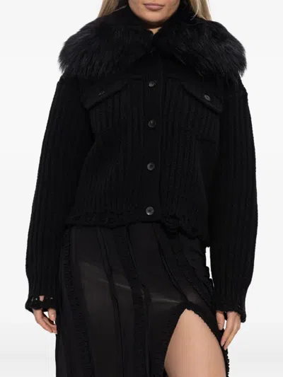 Blumarine Faux-fur-trim Button-up Jacket In Black