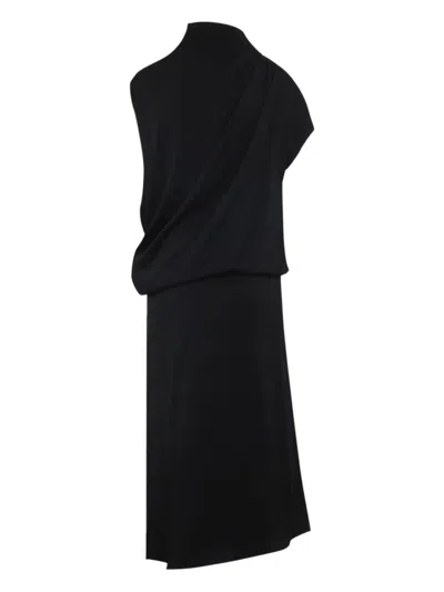 Fabiana Filippi Asymmetric Midi Dress Button Embellishments In Black