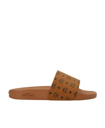 Mcm Women's Visetos Rubber Slides In Brown
