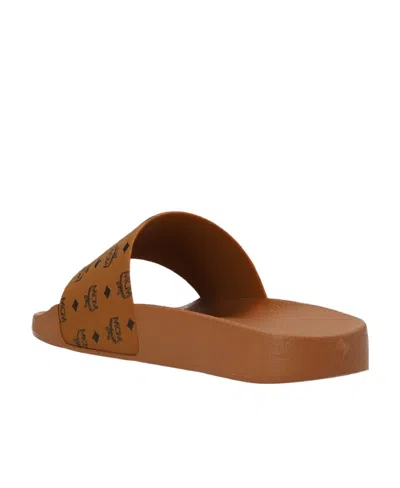 Mcm Women's Visetos Rubber Slides In Brown