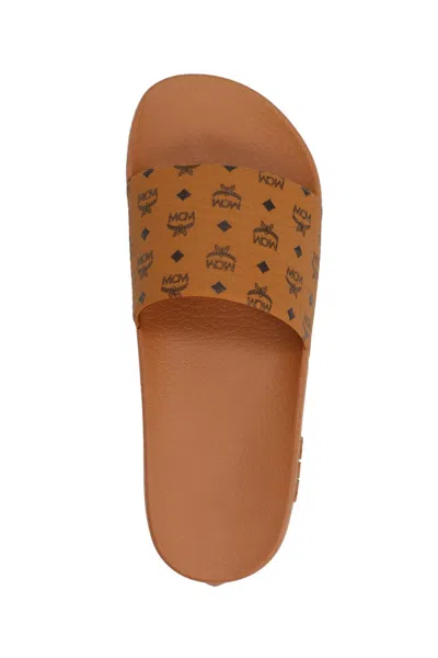 Mcm Women's Visetos Rubber Slides In Brown