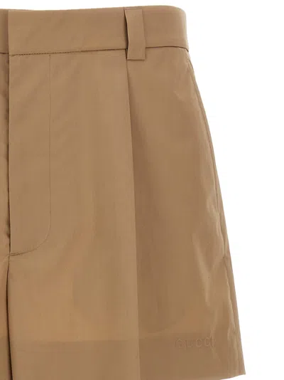 Gucci Tailored Cotton Shorts With Pockets And Pleats In Brown