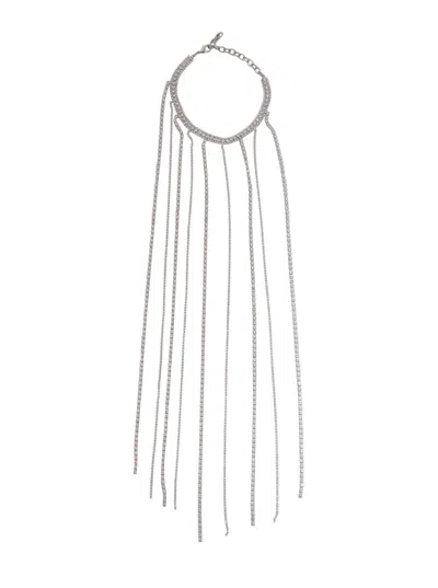Silvia Gnecchi Silver-colored Necklace With All-over Applied Glass Crystals And Adjustable Clasp In Metallic