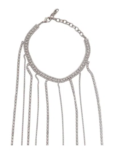 Silvia Gnecchi Silver-colored Necklace With All-over Applied Glass Crystals And Adjustable Clasp In Metallic