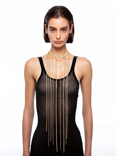 Silvia Gnecchi Silver-colored Necklace With All-over Applied Glass Crystals And Adjustable Clasp In Metallic