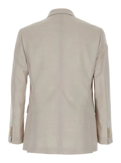 Reveres 1949 Beige Double Breasted Jacket With Peak Lapels In Virgin Wool And Cotton Blend Woman In Multi