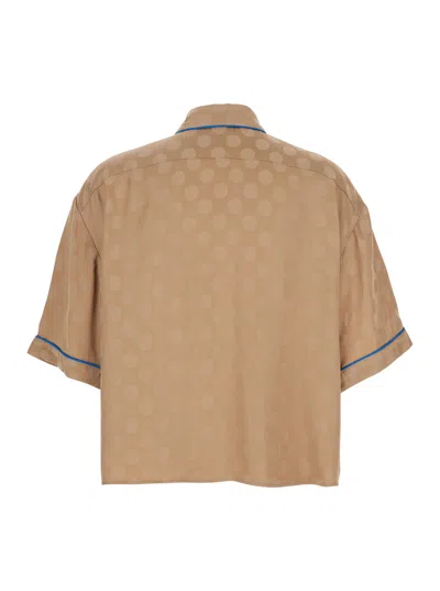 Merci Brown Jacket With Contrasting Trim And All-over Polka Dot Motif In Brown