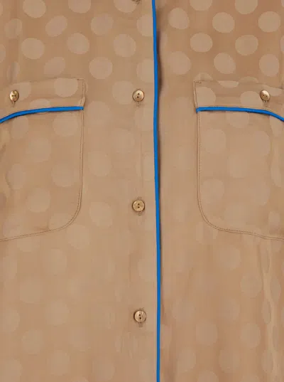 Merci Brown Jacket With Contrasting Trim And All-over Polka Dot Motif In Brown