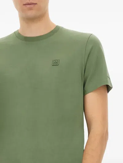 Moose Knuckles Green Solid Crew Neck T-shirt In Green