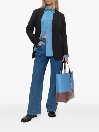 Marni Wide-leg Trousers With Pockets And Pleats In Blue