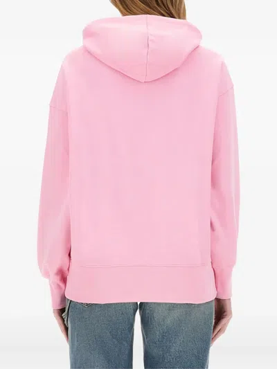 Msgm Hooded Sweatshirt With Drawstring And Ribbed Finish In Pink