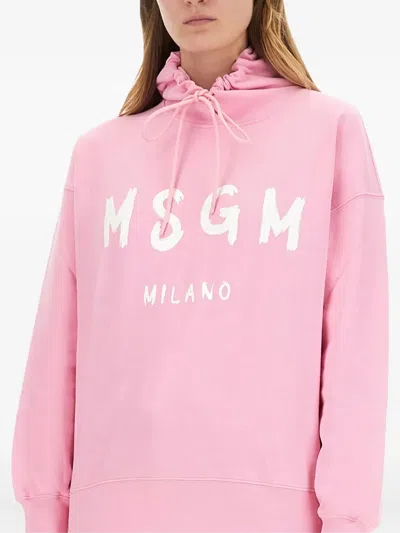 Msgm Hooded Sweatshirt With Drawstring And Ribbed Finish In Pink