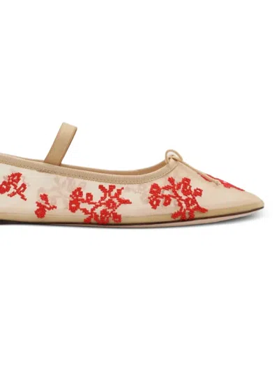 Loeffler Randall Leonie Embroidered Ballet Flats In Red