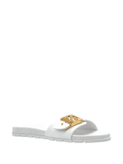 Tory Burch Slide Sandals With Metallic Buckle Accent In White
