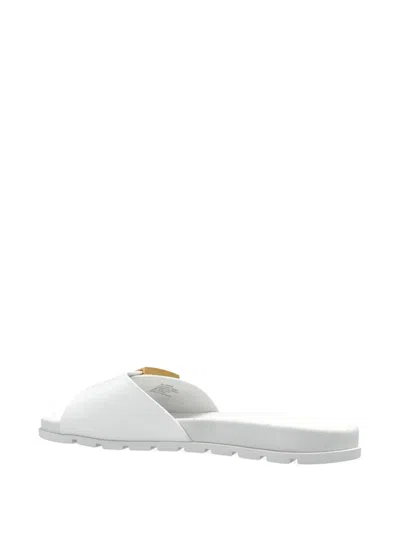 Tory Burch Slide Sandals With Metallic Buckle Accent In White