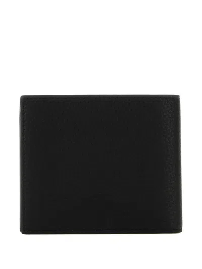 Balenciaga Men Black Bi-fold Wallet With Logo Lettering On The Front In Grained Leather Man In Black