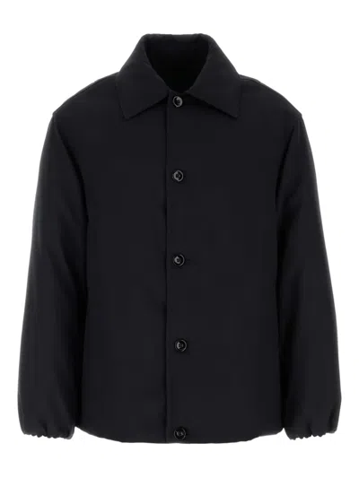 Jil Sander Wool Coat With Long Sleeves And Curved Hem In Black