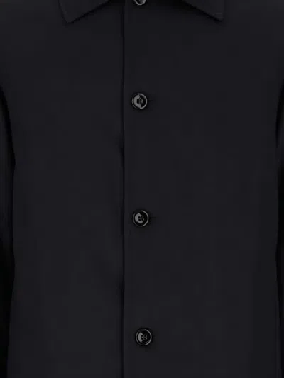 Jil Sander Wool Coat With Long Sleeves And Curved Hem In Black