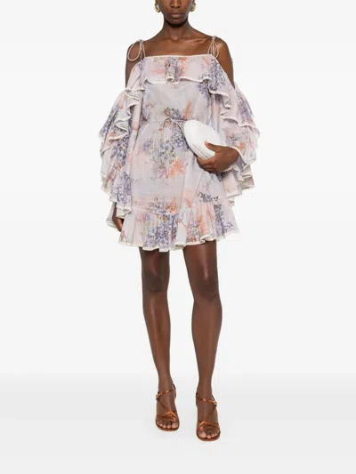Zimmermann Cotton Mini Dress In Neutral