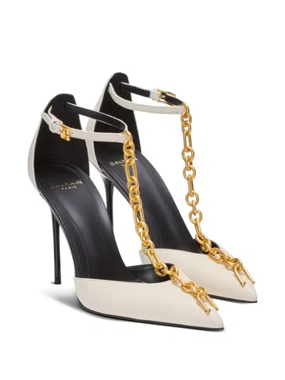 Balmain Sync Leather Stilettos With Pointed Toe In Neutral