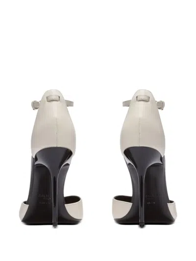 Balmain Sync Leather Stilettos With Pointed Toe In Neutral