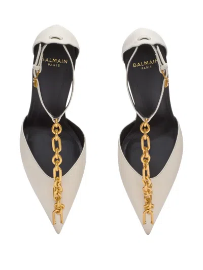 Balmain Sync Leather Stilettos With Pointed Toe In Neutral