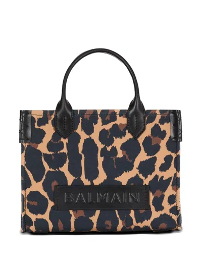 Balmain B-army Small Shopper Shoulder Bag In Leopard-print Canvas In Multi