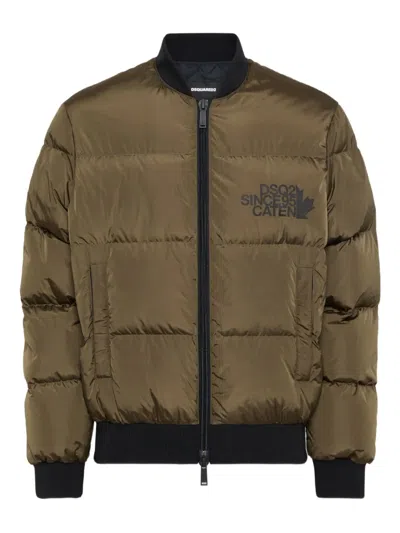 Dsquared2 Padded Green Puffer Jacket With Two-way Zip In Brown