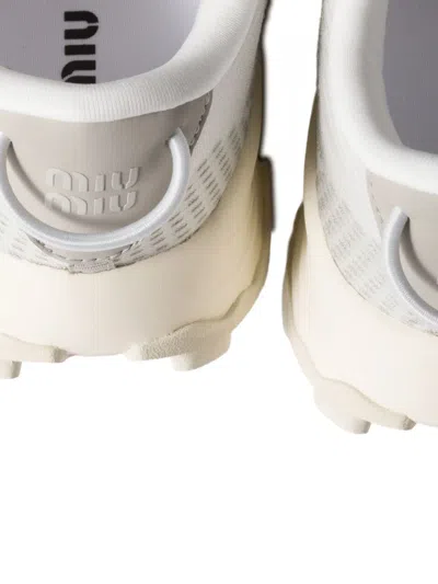 Miu Miu Fabric Sneakers With Mesh Upper And Rubber Sole In Silver